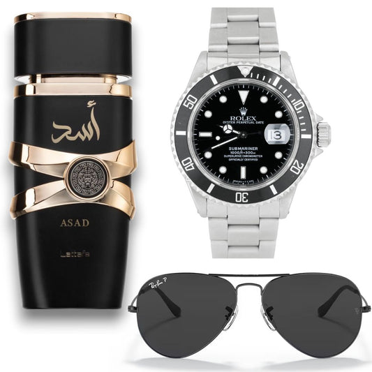💼 La Trilogía del Poder 💼 – Asad + Rolex Plata + Ray-Ban 😎