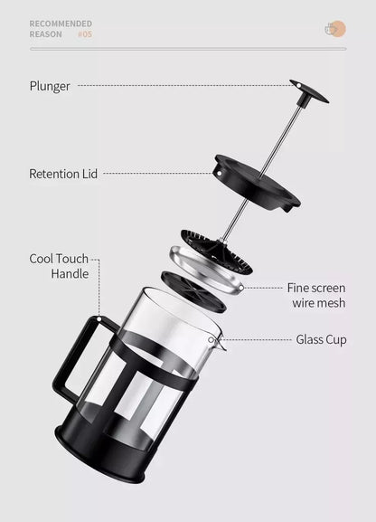 ☕✨ Cafetera de Prensa Francesa de Vidrio Borosilicato y Acero Inoxidable - 350 ml 🫖💎